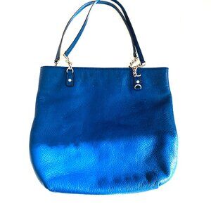 LEATHER TOTE Michael Kors Soft Pebble Nautical Blue Silver Chain Shoulder Strap
